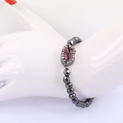 5-6 mm Black Diamond With Ruby Accents Designer Bracelet For Gift - ZeeDiamonds