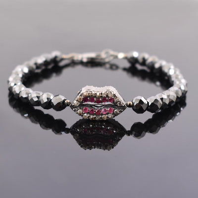 5-6 mm Black Diamond With Ruby Accents Designer Bracelet For Gift - ZeeDiamonds