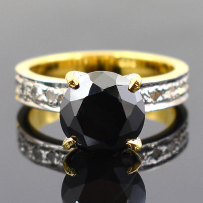 2 Ct Black Diamond Solitaire Ring With Diamond Accents - ZeeDiamonds