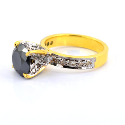 2 Ct Black Diamond Solitaire Ring With Diamond Accents - ZeeDiamonds