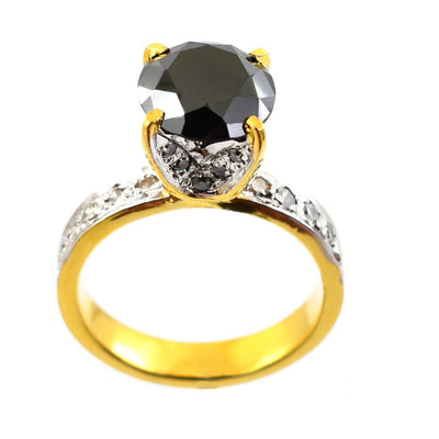 2 Ct Black Diamond Solitaire Ring With Diamond Accents - ZeeDiamonds