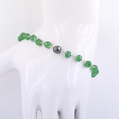 5 mm Emerald Gemstone Chain Bracelet With 7 mm Black Bead,  AAA Certified - ZeeDiamonds