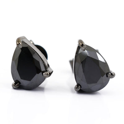 4 Carat Pear Shape Black Diamond Solitaire Studs, Anniversary Gift - ZeeDiamonds