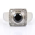 1 Ct, Black Diamond Solitaire Designer Accents Ring in 925 Silver - ZeeDiamonds