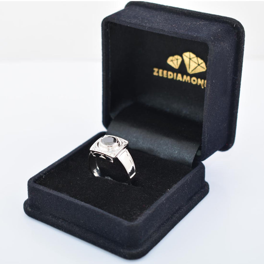 1 Ct, Black Diamond Solitaire Designer Accents Ring in 925 Silver - ZeeDiamonds