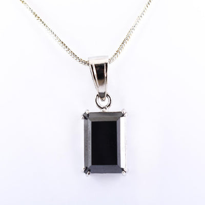 7.25 Ct Emerald Cut Black Diamond Solitaire Pendant in Prong Setting - ZeeDiamonds