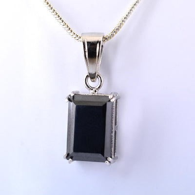 7.25 Ct Emerald Cut Black Diamond Solitaire Pendant in Prong Setting - ZeeDiamonds