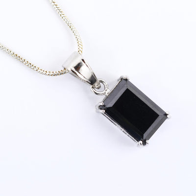 7.25 Ct Emerald Cut Black Diamond Solitaire Pendant in Prong Setting - ZeeDiamonds