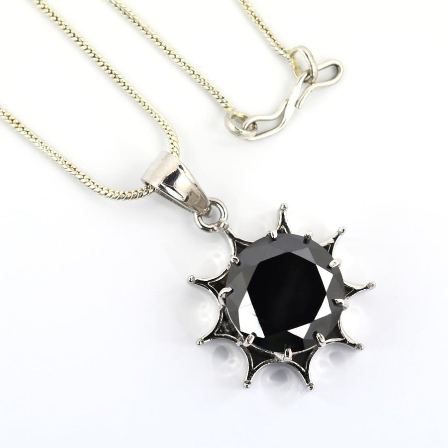 10.75 Ct Brilliant Cut Black Diamond Solitaire Sun Pendant in 925 Sterling Silver - ZeeDiamonds