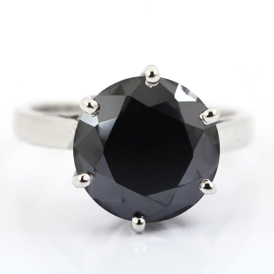 7 Ct AAA Quality Certified Round Brilliant Cut Black Diamond Ring - ZeeDiamonds