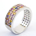 Elegant Three Row Multi Sapphire Gemstone Unisex Band Ring,Custom Size - ZeeDiamonds