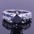 1.5-2 Ct Black Diamond Solitaire Ring With Black & White Accents - ZeeDiamonds