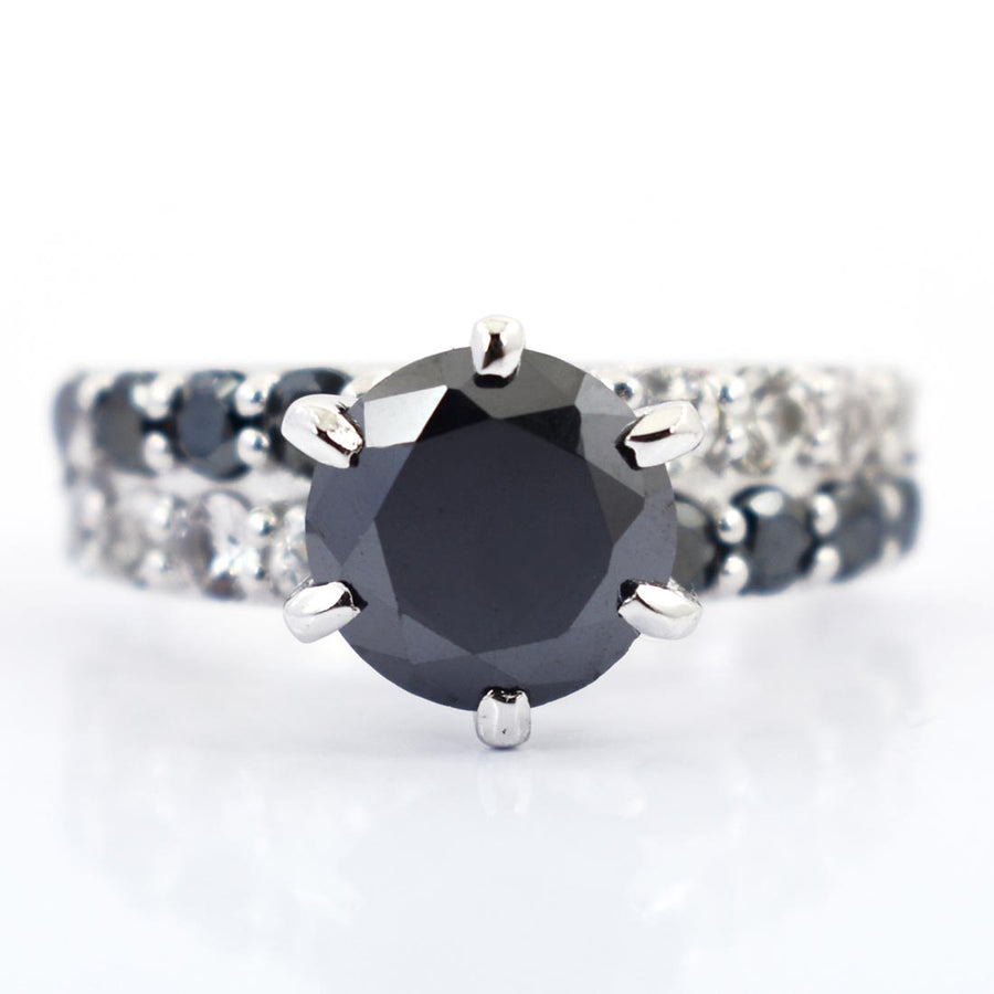 1.5-2 Ct Black Diamond Solitaire Ring With Black & White Accents - ZeeDiamonds