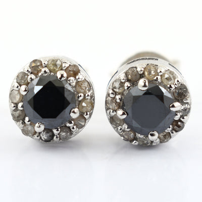 1 Ct AAA Certified Black Diamond Solitaire Studs with Diamond Accents - ZeeDiamonds