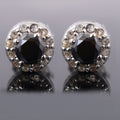 1 Ct AAA Certified Black Diamond Solitaire Studs with Diamond Accents - ZeeDiamonds