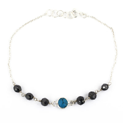 Certified Black Diamond Chain Bracelet With Turquoise Gemstone - ZeeDiamonds