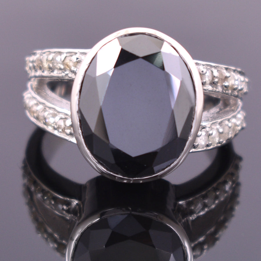 9.5 Ct Black Diamond Ring With Rose Cut Diamond Accents - ZeeDiamonds