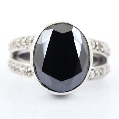 9.5 Ct Black Diamond Ring With Rose Cut Diamond Accents - ZeeDiamonds