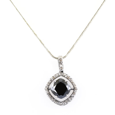 4.95 Ct Cushion Cut Black Diamond Designer Pendant with Diamond Accents - ZeeDiamonds