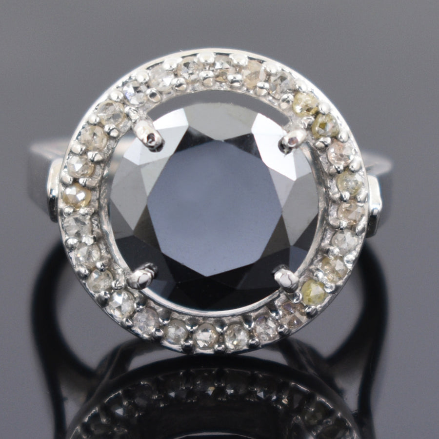 8 Ct Black Diamond Designer Ring With Diamond Accents - ZeeDiamonds