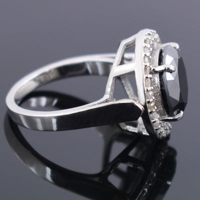 8 Ct Black Diamond Designer Ring With Diamond Accents - ZeeDiamonds