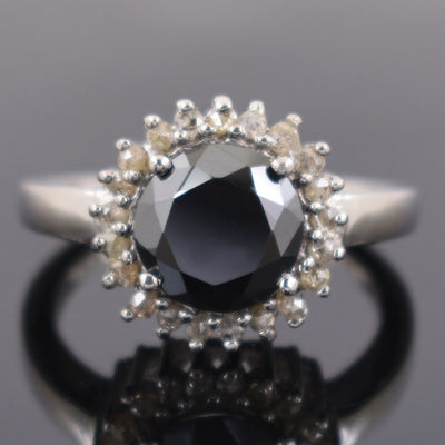 2.50 Ct Black Diamond Solitaire Designer Ring with Diamond Accents - ZeeDiamonds