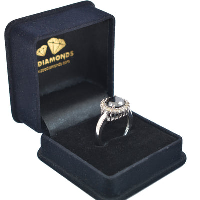 2.50 Ct Black Diamond Solitaire Designer Ring with Diamond Accents - ZeeDiamonds