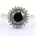 2.50 Ct Black Diamond Solitaire Designer Ring with Diamond Accents - ZeeDiamonds