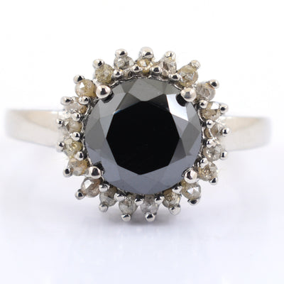 2.50 Ct Black Diamond Solitaire Designer Ring with Diamond Accents - ZeeDiamonds