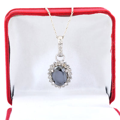 3.5 Ct Oval Faceted Black Diamond Pendant with White Diamond Accents - ZeeDiamonds