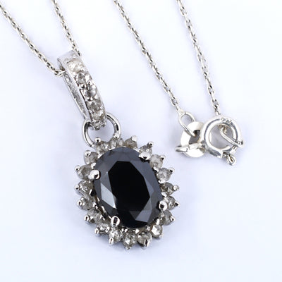 3.5 Ct Oval Faceted Black Diamond Pendant with White Diamond Accents - ZeeDiamonds