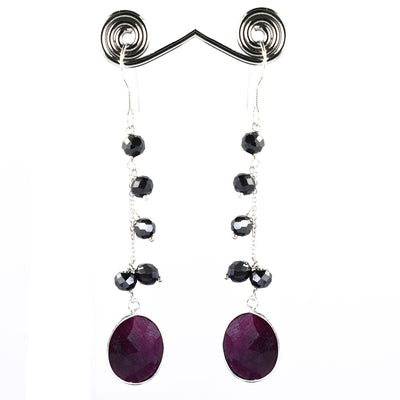 4 mm Certified Black Diamond Dangler Earrings with Ruby Gemstone - ZeeDiamonds