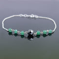 4 mm Emerald Gemstone Chain Bracelet With 6 mm Black Bead,  AAA Certified - ZeeDiamonds