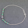 4 mm Emerald Gemstone Chain Bracelet With 6 mm Black Bead,  AAA Certified - ZeeDiamonds