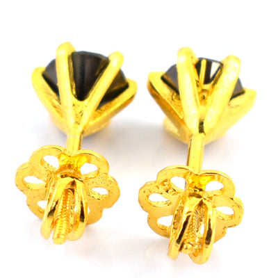 7 mm, 3 Carat Brilliant Cut Black Diamond Solitaire Studs, Great Shine - ZeeDiamonds