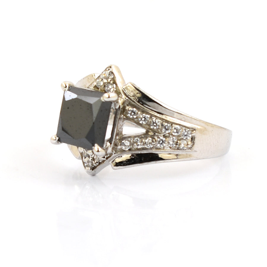 2 Ct Princess Cut Black Diamond & White Diamond Accents Wedding Ring For Women's - ZeeDiamonds