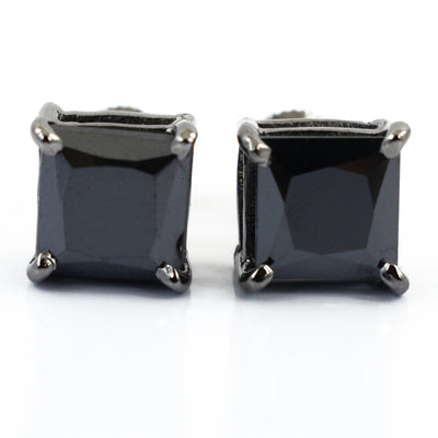 5.60 Ct Princess Cut Black Diamond Solitaire Studs in Prong Setting - ZeeDiamonds