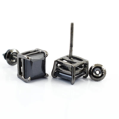 5.60 Ct Princess Cut Black Diamond Solitaire Studs in Prong Setting - ZeeDiamonds
