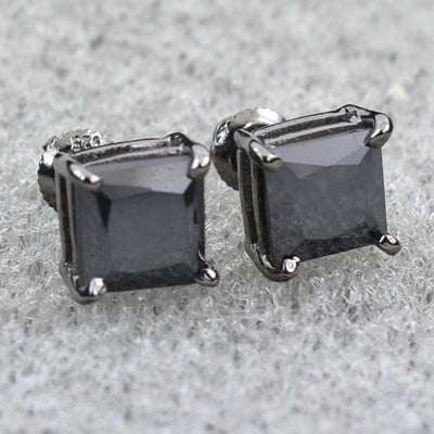 5.60 Ct Princess Cut Black Diamond Solitaire Studs in Prong Setting - ZeeDiamonds