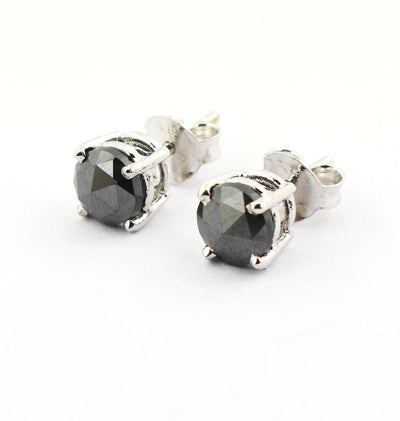 2.00 Ct Certified Rose Cut Black Diamond Studs In 18K White Gold - Great Gift! - ZeeDiamonds