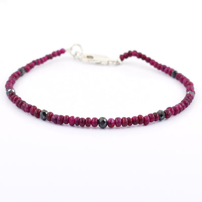 4 mm Ruby Gemstone Bracelet with Black Diamond Beads, Very Elegant - ZeeDiamonds