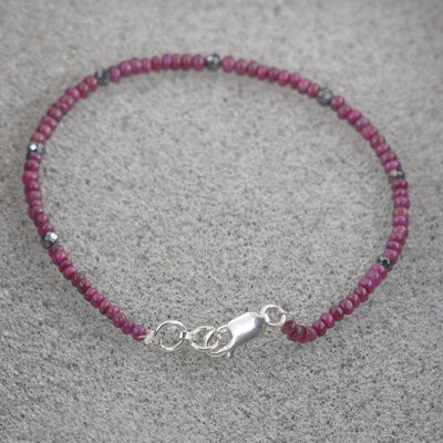 4 mm Ruby Gemstone Bracelet with Black Diamond Beads, Very Elegant - ZeeDiamonds