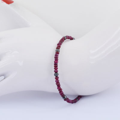 4 mm Ruby Gemstone Bracelet with Black Diamond Beads, Very Elegant - ZeeDiamonds