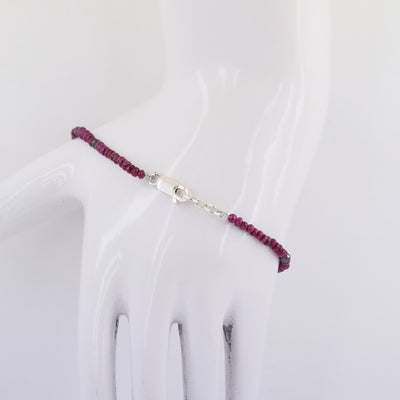 4 mm Ruby Gemstone Bracelet with Black Diamond Beads, Very Elegant - ZeeDiamonds