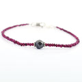 4 mm Ruby Gemstone Bracelet with 7 mm Black Diamond Bead, Certified - ZeeDiamonds