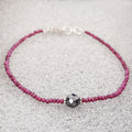 4 mm Ruby Gemstone Bracelet with 7 mm Black Diamond Bead, Certified - ZeeDiamonds