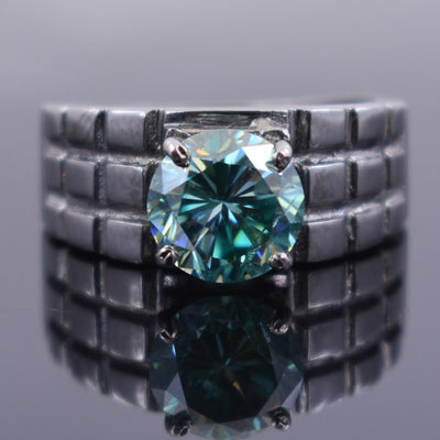 2.50 Ct Blue Diamond Solitaire Men's Band Ring In Black Gold - ZeeDiamonds