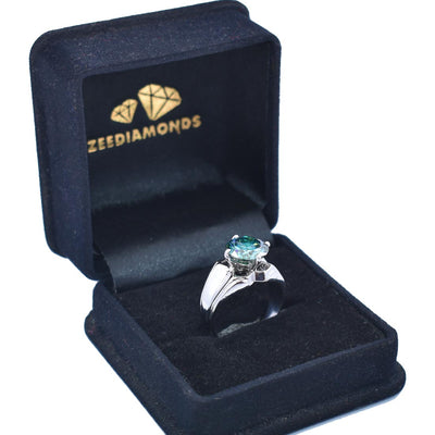 3.90 Ct Certified Blue Diamond Solitaire Heavy Ring in Prong Setting - ZeeDiamonds