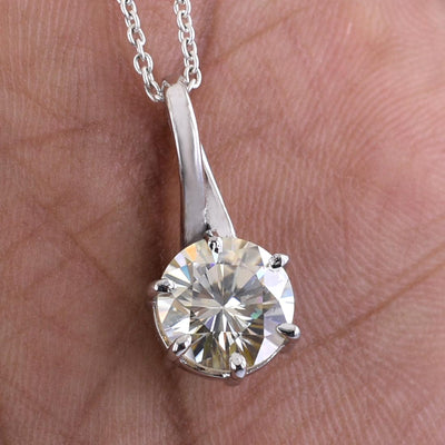 2.15 Ct AAA Certified Off-White Diamond Solitaire Pendant, Great Shine - ZeeDiamonds