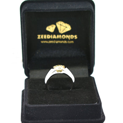 2.10 Ct Off-White Diamond Solitaire Ring in Bezel Setting, 100% Certified - ZeeDiamonds